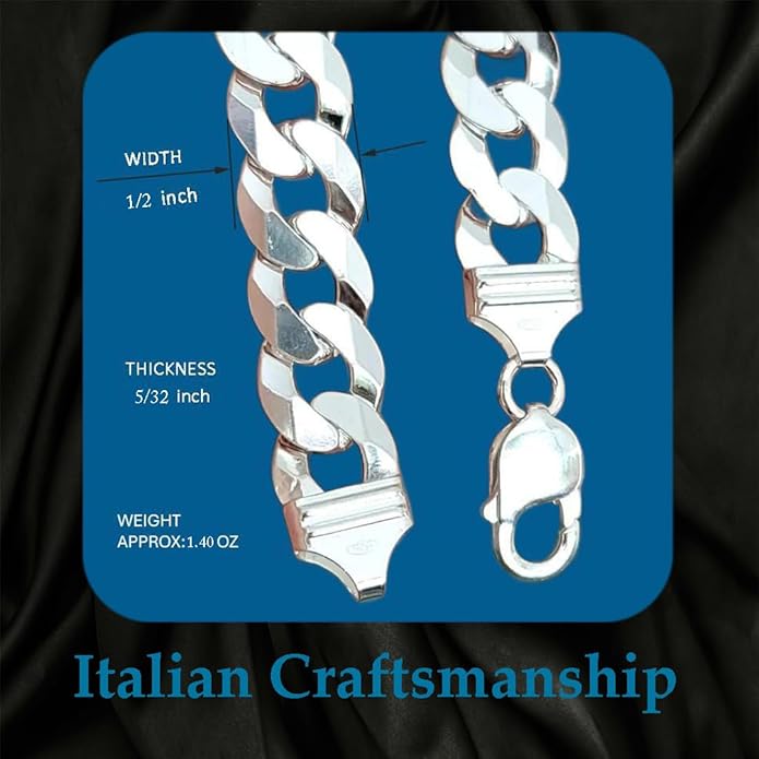 Celestara Jewelry, 925 Sterling Silver Cuban Link Chain, Italian-Made Solid Chain Bracelet and Necklace for Men & Women - (Premium Leather Gift Box Included)