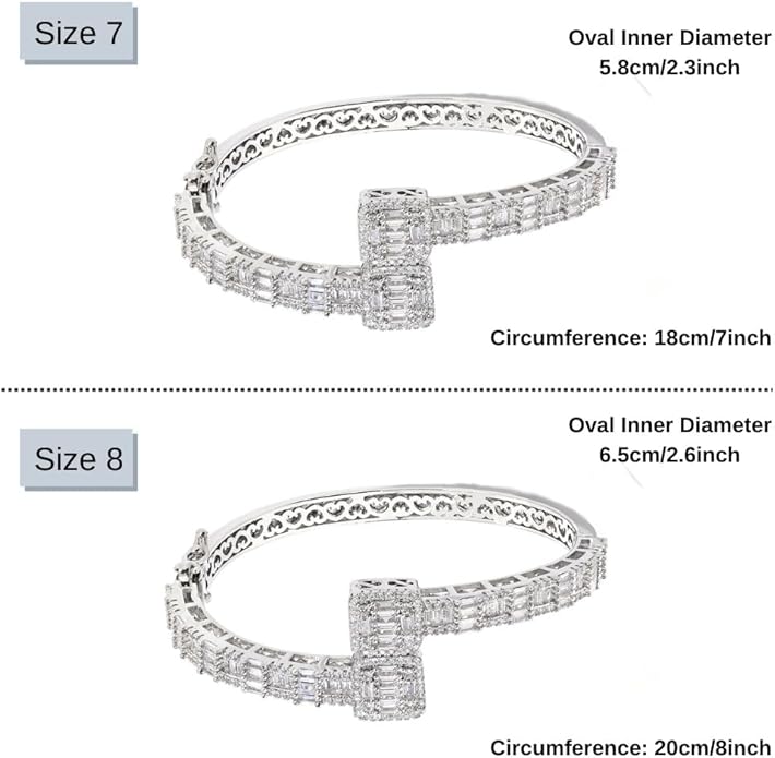 Lulu Mel Iced Out Baguette Diamond Bracelet Jewelry for Women, Hip Hop Mens 14k Gold Silver Plated Cubic Zirconia Bangle Bracelet, Men Heart Cuff Bracelet With Jewelry Box