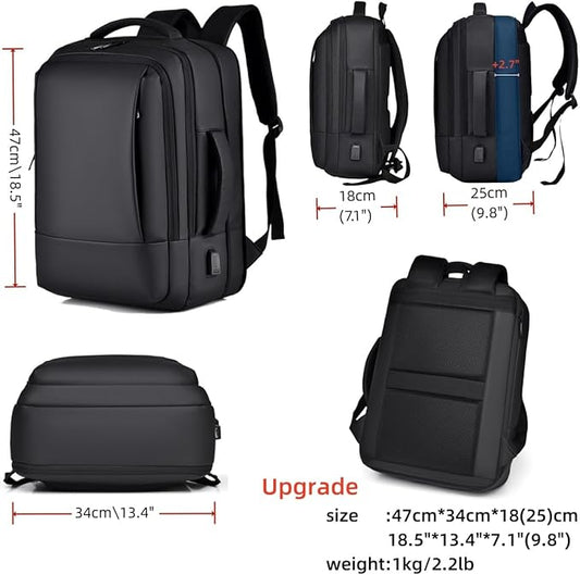 17/15.6" Business laptop backpack, PU Travel laptop backpack,carry on backpack, Expandable laptop backpack Men,college backpack(02#updated, Black)