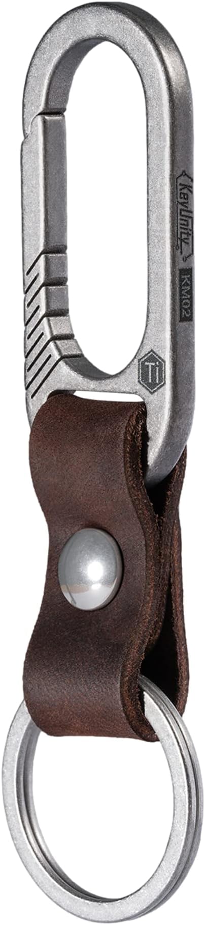 KeyUnity KM02 Titanium Belt Clip Carabiner Leather Keychain Holder with Removable Stainless Steel Key Ring