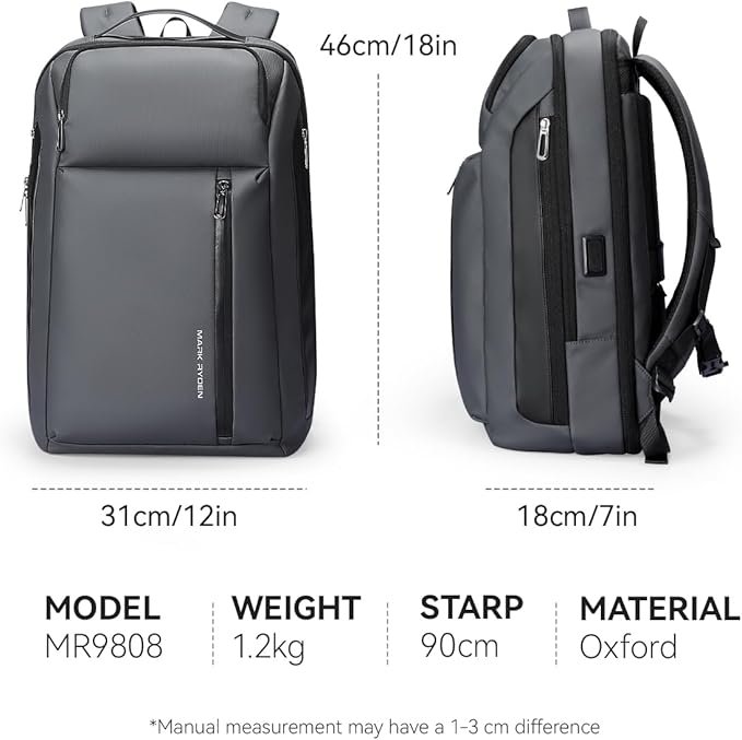 Business Laptop Backpack, Expandable 25L-35L Large Capacity Travel Backpack, Water-resistant Cabin Backpack 45x30x25cm, Work Bag with USB for Men