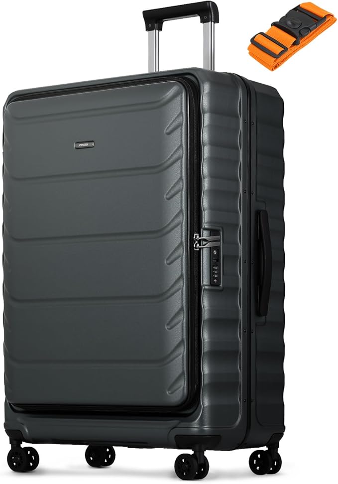 Checked Luggage, 28 Inch Luggage with Spinner Wheels, Large Suitcase with Lightweight PC Hard Shell, Aluminum Frame, Top Opening, YKK Zipper, TSA Lock (Black, 1PC)