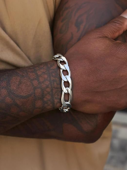 ChainsPro Men Sturdy Figaro/Cuban Chain Bracelet, 6/9/13mm Width, 7.48/8.26inch Length, 316L Stainless Steel/18K Gold Tone/Black- Send Gift Box