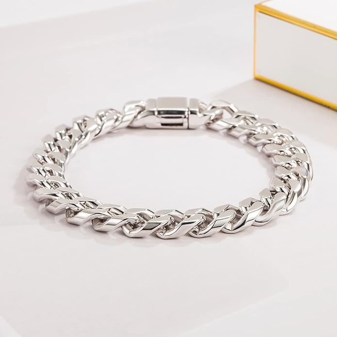 H&Beautimer Fashion 925 Sterling Silver Classic Cuban Chain Bracelet 10mm-7 "8" 9 "10" Curb Cuban Bracelet Solid Thick Large Link Bracelet For Men Jewelry Gift