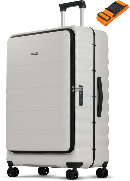 Checked Luggage, 28 Inch Luggage with Spinner Wheels, Large Suitcase with Lightweight PC Hard Shell, Aluminum Frame, Top Opening, YKK Zipper, TSA Lock (White, 1PC)