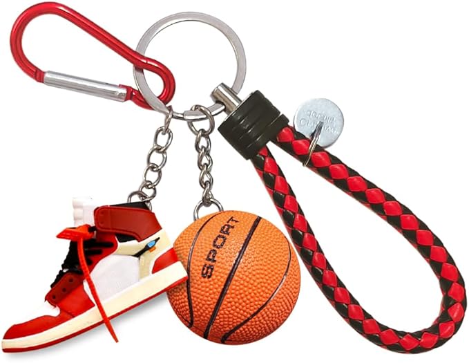 Newly 3D Sneaker Keychain with Mini Basketball & Lanyard, Stylish Shoe Key chain for Basketball Fans Gift for Men and Women
