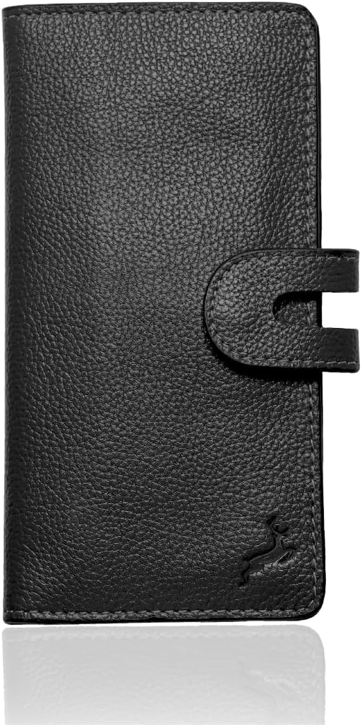 womens wallet (Holds 15-18 Cards, 4 Flat Pockets, 1 ID Windows) Genuine Leather clutch purses for women | Slim long wallets for women | rfid blocking wallet (black wallet)