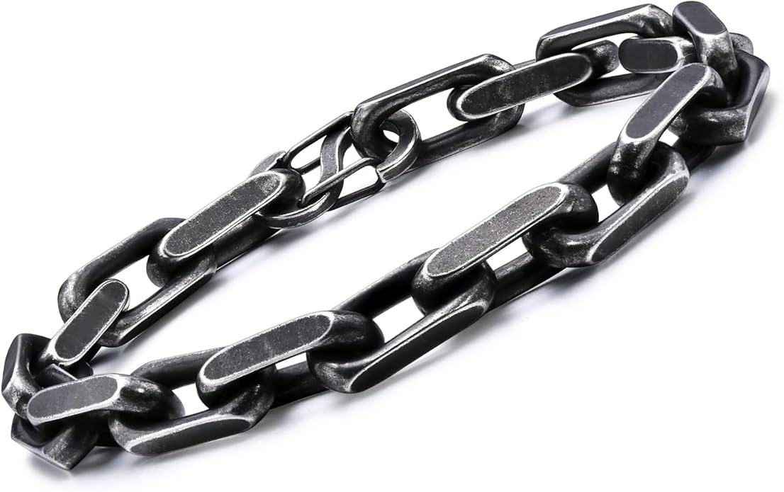 VNOX Link Chain Bracelets for Men - Cool Mens Bracelets Diamond-Cut Paperclip Solid Chain Bracelet Chunky Stainless Steel Jewelry Trendy Gifts