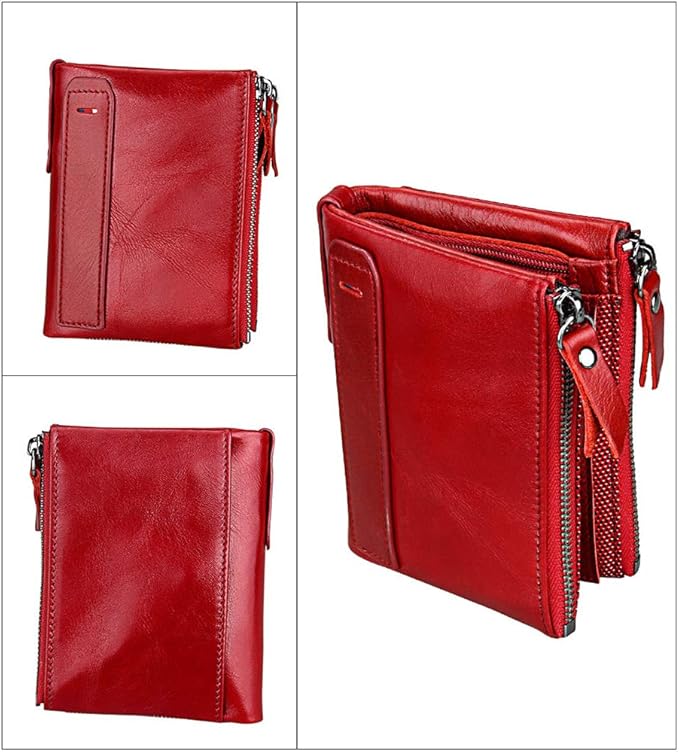shuainiu Men's Folding Double Zip Wallet RFID Blocks Retro Short Coin Purse