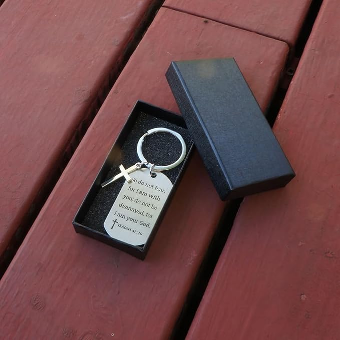 Inspirational Scripture Keychain with Cross - Bible Verse Matte Key Chain Religious Gift for Christian