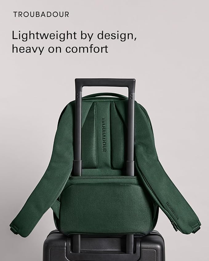 Troubadour Apex Compact Backpack 3.0 - Ultimate Work & Travel Laptop Backpack - 15" Padded Laptop Pocket - Waterproof, Lightweight, Spacious - Innovative Pockets - Made From Recycled Materials - Green