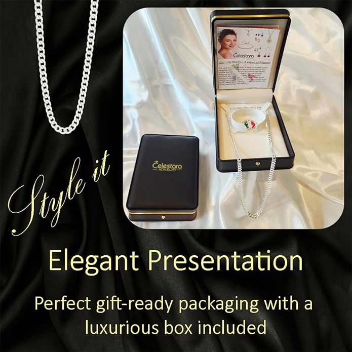 Celestara Jewelry, 925 Sterling Silver Cuban Link Chain, Italian-Made Solid Chain Bracelet and Necklace for Men & Women - (Premium Leather Gift Box Included)