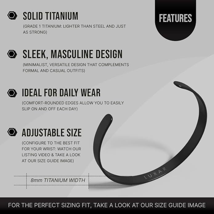 LUXAR Men's Titanium Cuff Bracelet | Solid Titanium Minimalist Bracelet Designed for Men | Available in Medium and Large Sizes | Explore the World of Luxar