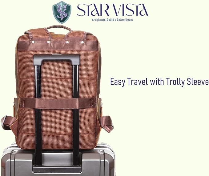 STAR VISTA 15.6" Trajan Vintage Full Grain Leather Laptop Backpack for Men, Multi Pockets, Casual Outdoor Business Travel Rucksack, YKK Zippers, Dark Brown