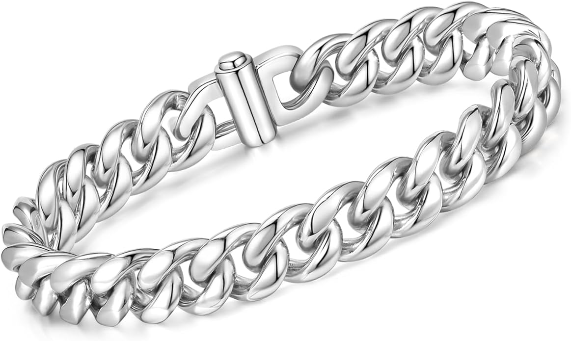 VNOX Link Chain Bracelets for Men - Cool Mens Bracelets Diamond-Cut Paperclip Solid Chain Bracelet Chunky Stainless Steel Jewelry Trendy Gifts