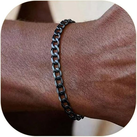 ChainsPro Men Sturdy Figaro/Cuban Chain Bracelet, 6/9/13mm Width, 7.48/8.26inch Length, 316L Stainless Steel/18K Gold Tone/Black- Send Gift Box
