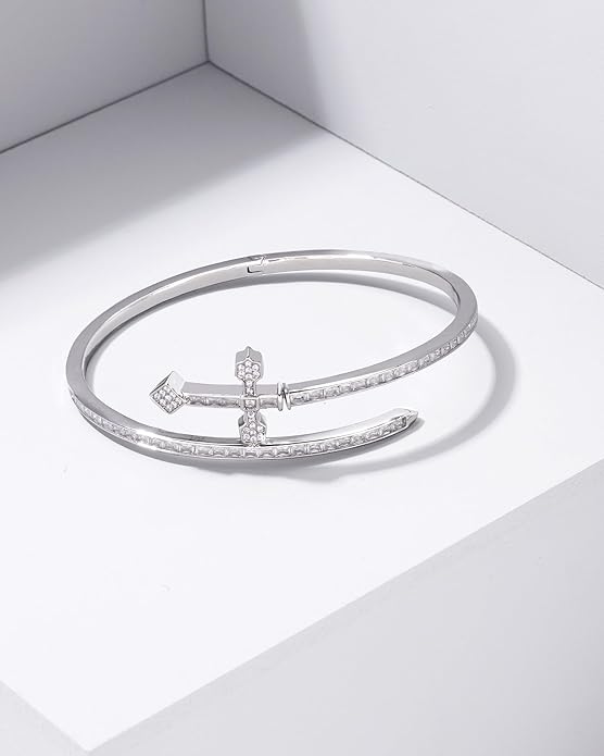 Lulu Mel Iced Out Baguette Diamond Bracelet Jewelry for Women, Hip Hop Mens 14k Gold Silver Plated Cubic Zirconia Bangle Bracelet, Men Heart Cuff Bracelet With Jewelry Box