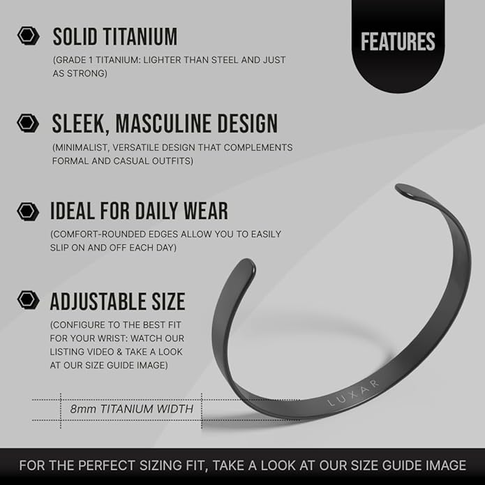 LUXAR Men's Titanium Cuff Bracelet | Solid Titanium Minimalist Bracelet Designed for Men | Available in Medium and Large Sizes | Explore the World of Luxar