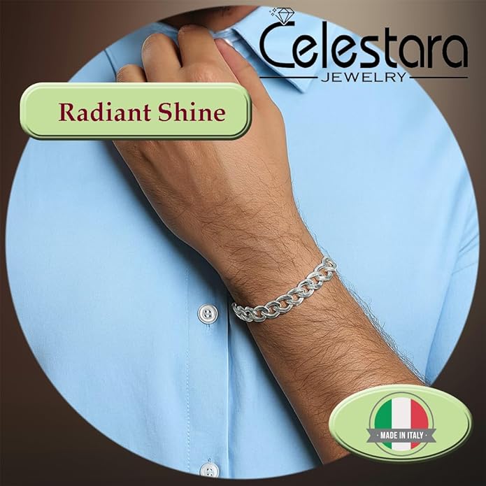Celestara Jewelry, 925 Sterling Silver Cuban Link Chain, Italian-Made Solid Chain Bracelet and Necklace for Men & Women - (Premium Leather Gift Box Included)