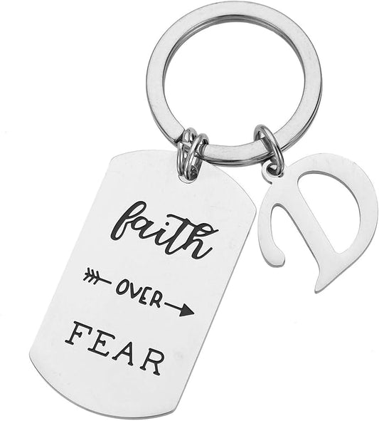 Inspirational Faith Over Fear Initial Keychain Gift