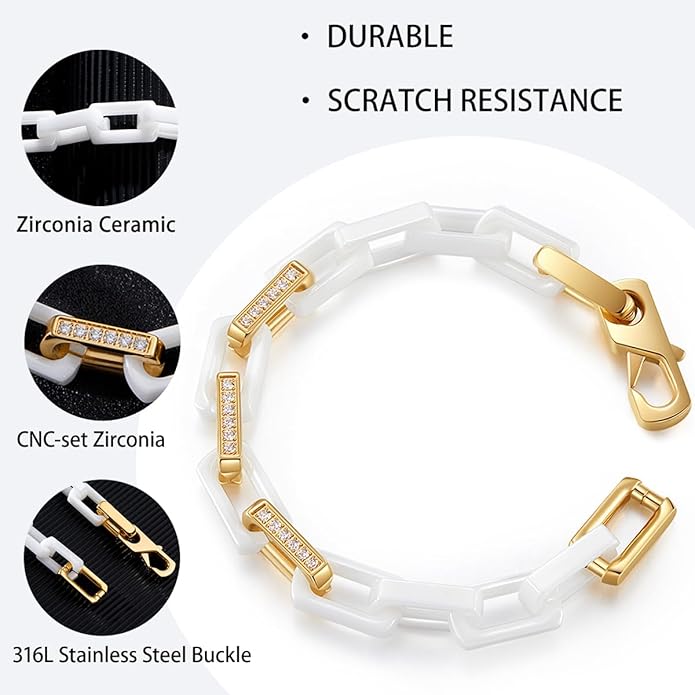 EVANYIZHOU Men's Cuban Link Bracelet - Black/Blue/White Ceramic Chain Bracelet for Men,Skin-Friendly & Durable,Gift for Husband, Dad (Valentine's, Christmas