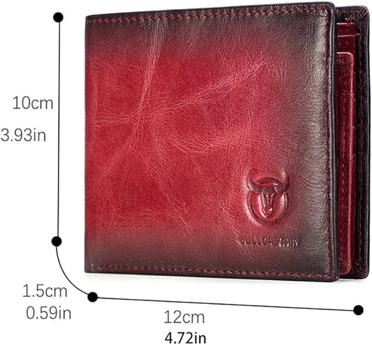 LUKZIJAES Genuine Leather Wallet for Men RFID Blocking Slim Bifold Front Pocket Wallets with 2 ID Window (#1-Red)