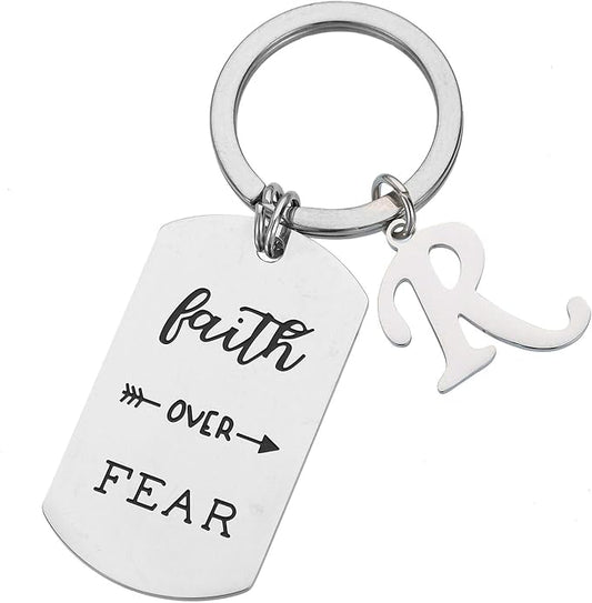 Inspirational Faith Over Fear Initial Keychain Gift