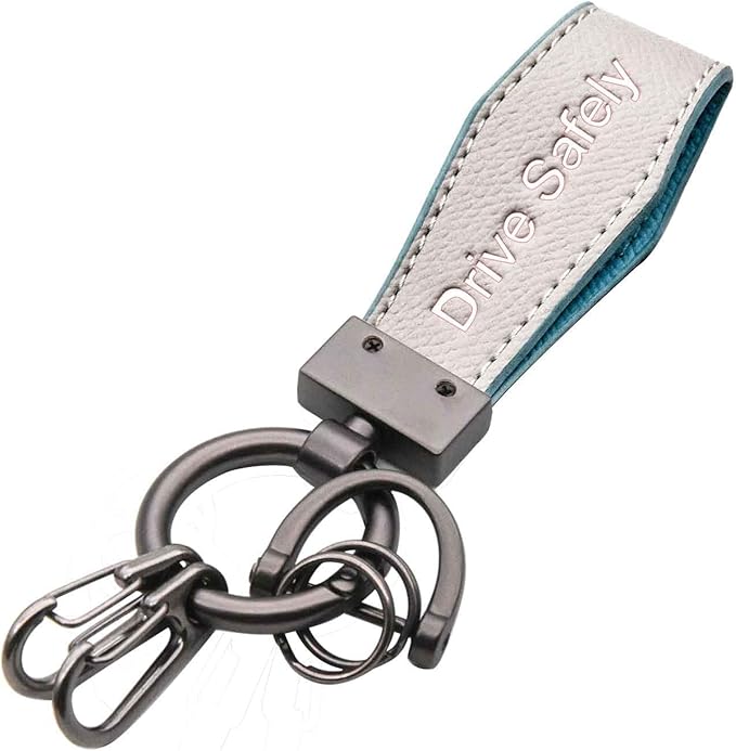Liangery Keychain for Men Women Leather Car Key Chain With 5 Key Rings-Drive Safely Have Fun Keychain Holder for Keys