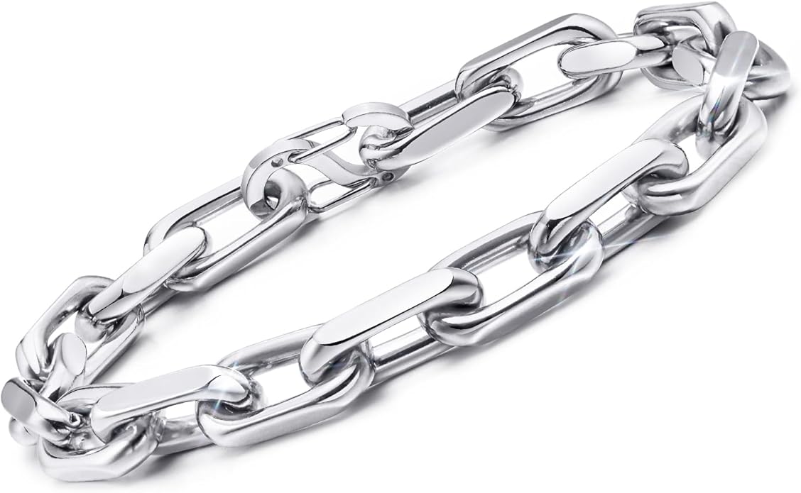 VNOX Link Chain Bracelets for Men - Cool Mens Bracelets Diamond-Cut Paperclip Solid Chain Bracelet Chunky Stainless Steel Jewelry Trendy Gifts