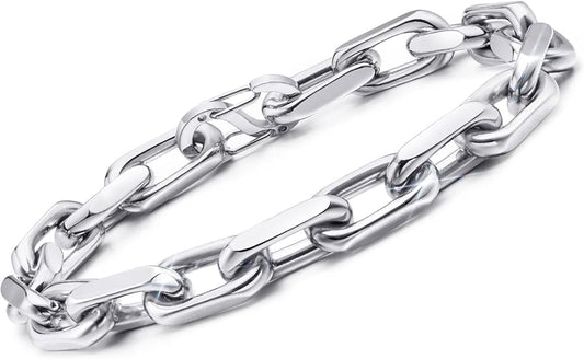 VNOX Link Chain Bracelets for Men - Cool Mens Bracelets Diamond-Cut Paperclip Solid Chain Bracelet Chunky Stainless Steel Jewelry Trendy Gifts