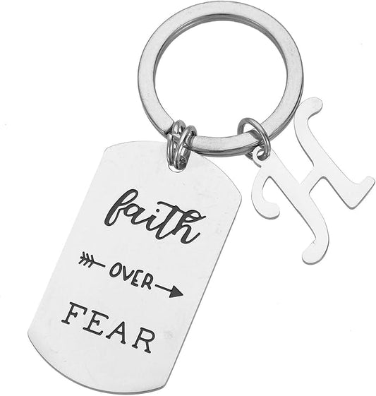 Inspirational Faith Over Fear Initial Keychain Gift