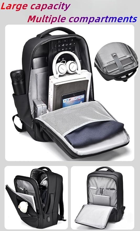 17/15.6" Business laptop backpack, PU Travel laptop backpack,carry on backpack, Expandable laptop backpack Men,college backpack(02#updated, Black)