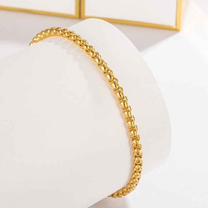 H&Beautimer Solid 925 Sterling Silver - Classic Men's 3MM Box Chain Bracelet - Original Silver Party Jewelry Bracelet 6.3-6.7-7-7.5-8-8.5-9'' - Handmade in Italy