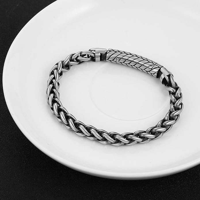 HZMAN 8.5In Link Bracelet for Men 8mm Wide Stainless Steel Fragrance/Essential Oil Relaxing Stress Relieving Rope Chain/Square Box Chain Bracelet