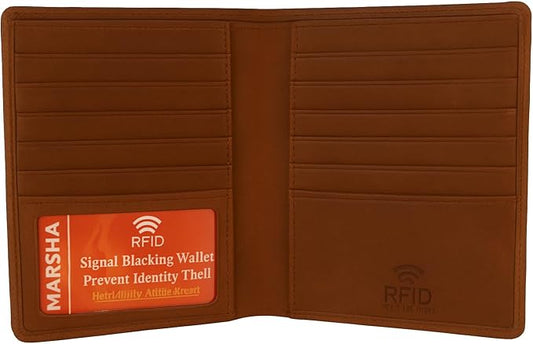 RFID Blocking Bifold Hipster Credit Card Wallet Premium Lambskin Leather (Antique)
