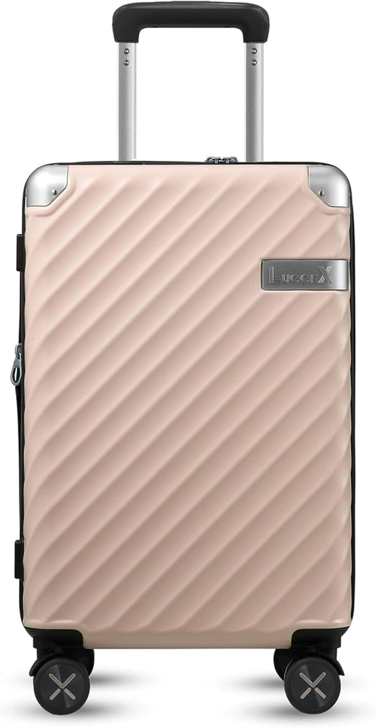 LUGGEX Luggage with Spinner Wheels, Polycarbonate Expandable Hard Shell Suitcase, Carry On 20 Inch, Pink