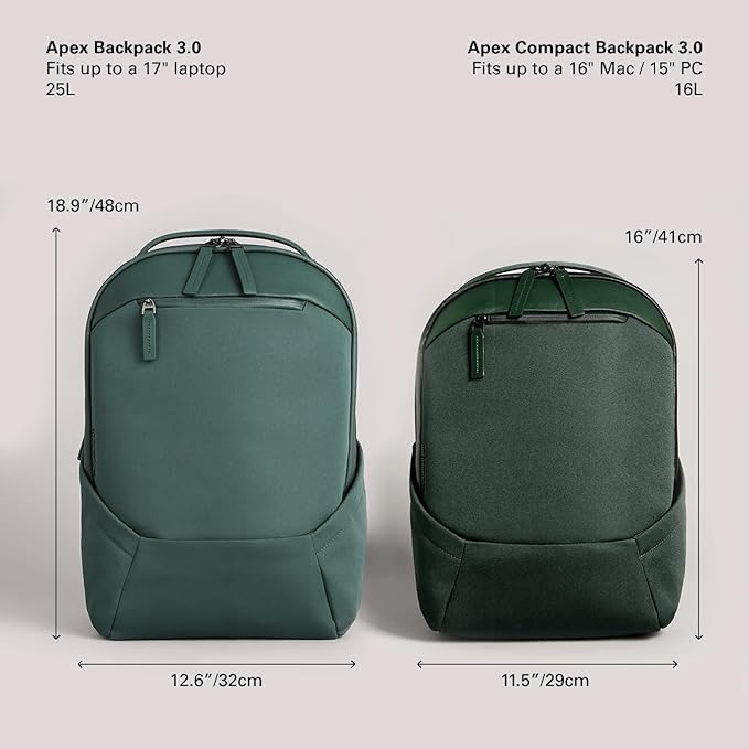 Troubadour Apex Compact Backpack 3.0 - Ultimate Work & Travel Laptop Backpack - 15" Padded Laptop Pocket - Waterproof, Lightweight, Spacious - Innovative Pockets - Made From Recycled Materials - Green