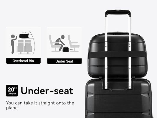 LUGGEX Carry on Luggage with Spinner Wheels, Lightweight Suitcase 2 Piece, Expandable (Black, 14/20)