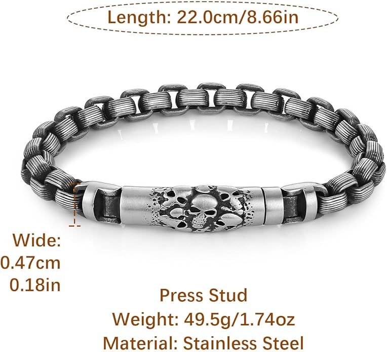 HZMAN 8.5In Link Bracelet for Men 8mm Wide Stainless Steel Fragrance/Essential Oil Relaxing Stress Relieving Rope Chain/Square Box Chain Bracelet