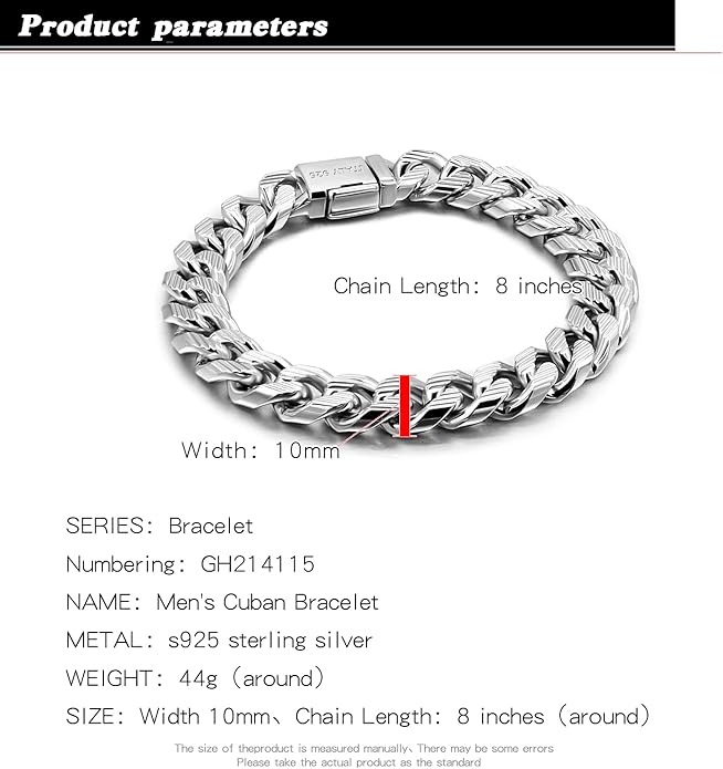 H&Beautimer Fashion 925 Sterling Silver Classic Cuban Chain Bracelet 10mm-7 "8" 9 "10" Curb Cuban Bracelet Solid Thick Large Link Bracelet For Men Jewelry Gift