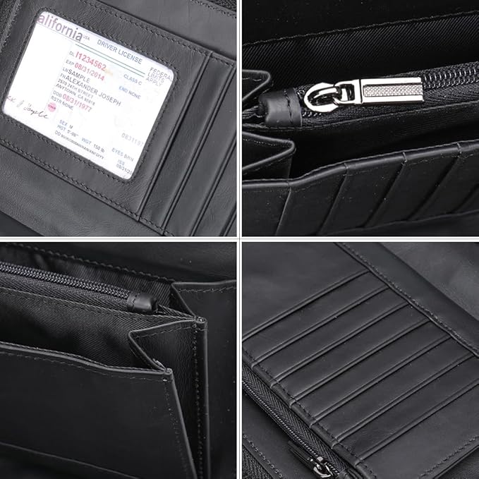 LUKZIJAES Long Wallets for Men Genuine Leather Casual Business Man Wallet with Zipper Large Capacity Phone Handbag Mens Clutch Purse (#5-Black) (#5-Black)