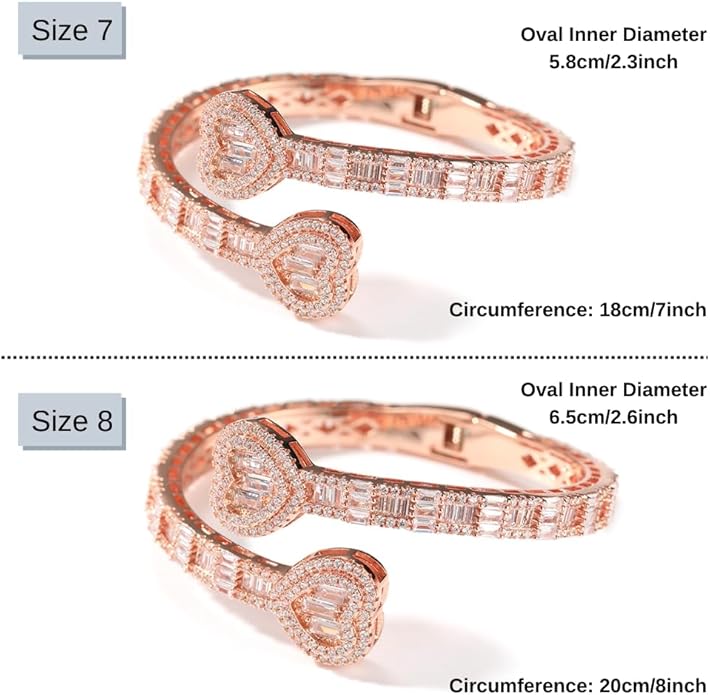 Lulu Mel Iced Out Baguette Diamond Bracelet Jewelry for Women, Hip Hop Mens 14k Gold Silver Plated Cubic Zirconia Bangle Bracelet, Men Heart Cuff Bracelet With Jewelry Box