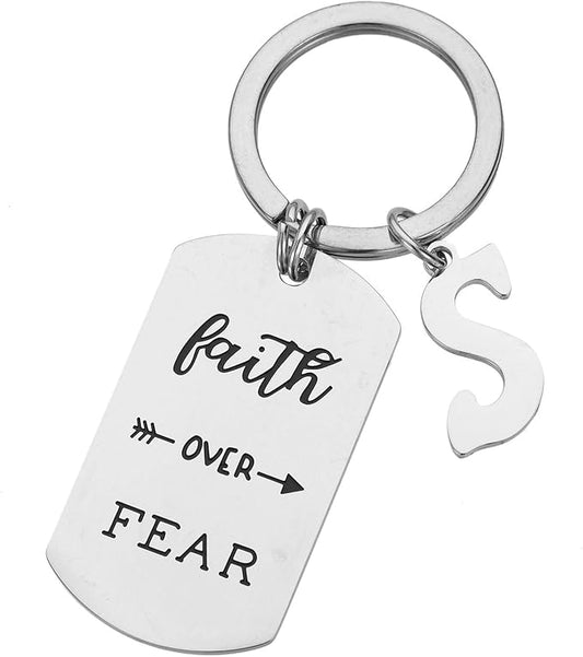 Inspirational Faith Over Fear Initial Keychain Gift