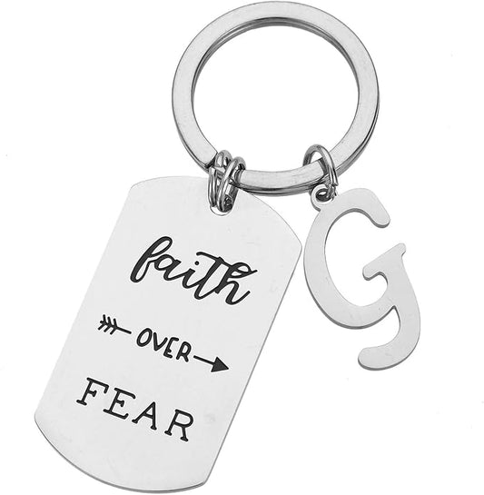 Inspirational Faith Over Fear Initial Keychain Gift