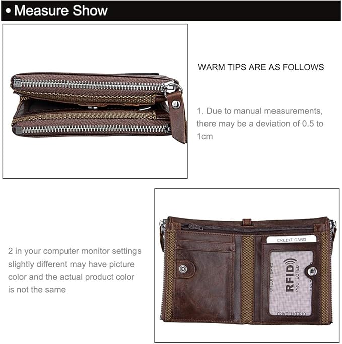shuainiu Men's Folding Double Zip Wallet RFID Blocks Retro Short Coin Purse