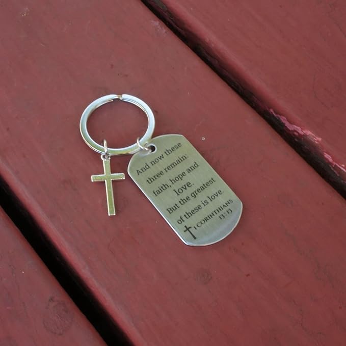 Inspirational Scripture Keychain with Cross - Bible Verse Matte Key Chain Religious Gift for Christian
