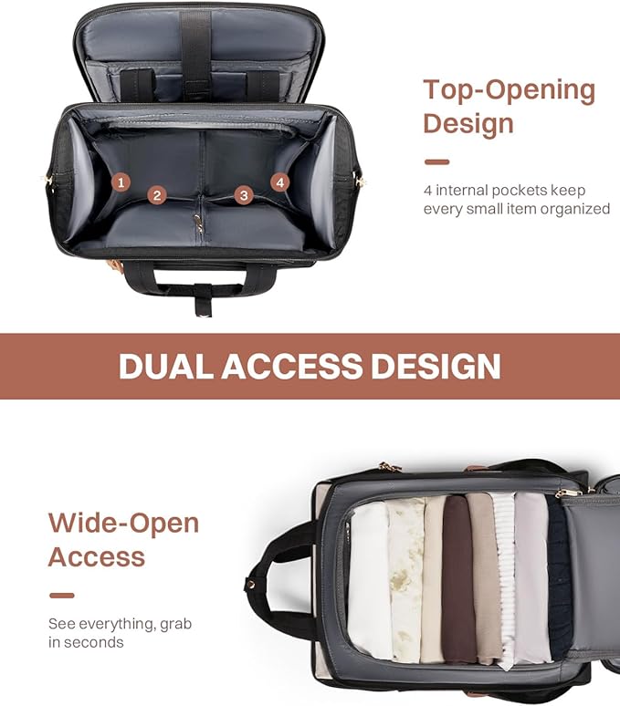 Rolling Puffer Backpack for Women, Travel Backpack with Wheels, 16 Inch Wheeled Laptop Backpack, Dual-Opening Design Overnight College Underseat Carry on Luggage, Roller Business Work Bag, Beige Brown