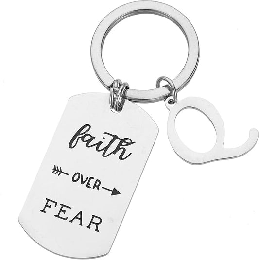 Inspirational Faith Over Fear Initial Keychain Gift