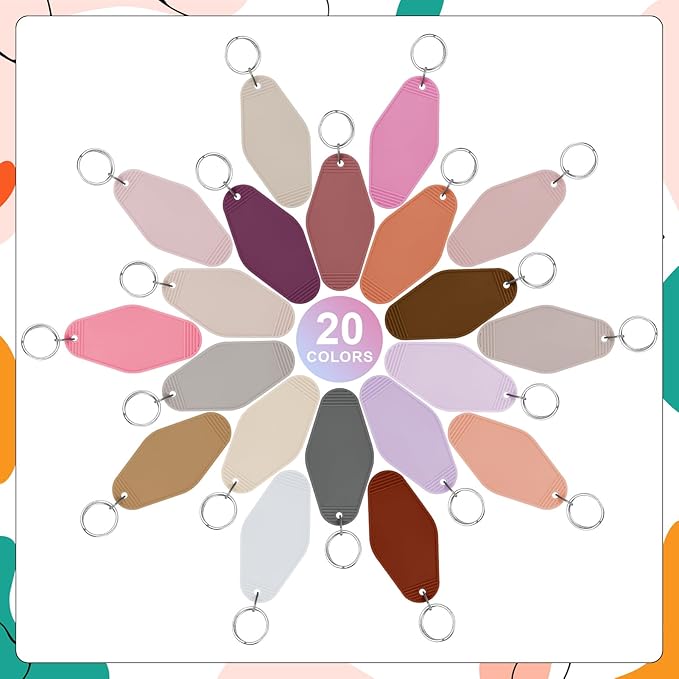 LOTMER 40 PCS Hotel Keychain Blank with Key Rings, 20 Colors Plastic Rhombus Motel Keychain for DIY Keychain and Luggage Tag