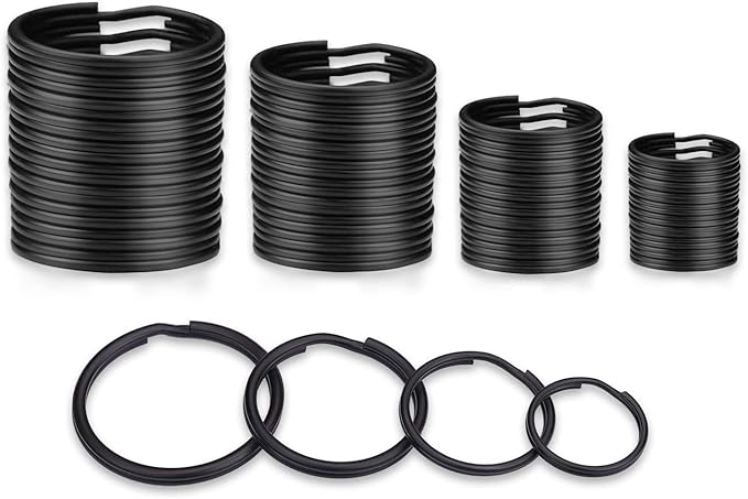 40 Pack Black Key Ring Keychain Assorted in 4 Sizes Metal Round Split Key Chains Rings for Home Car Dog Tag Office Lanyards Keys Attachment